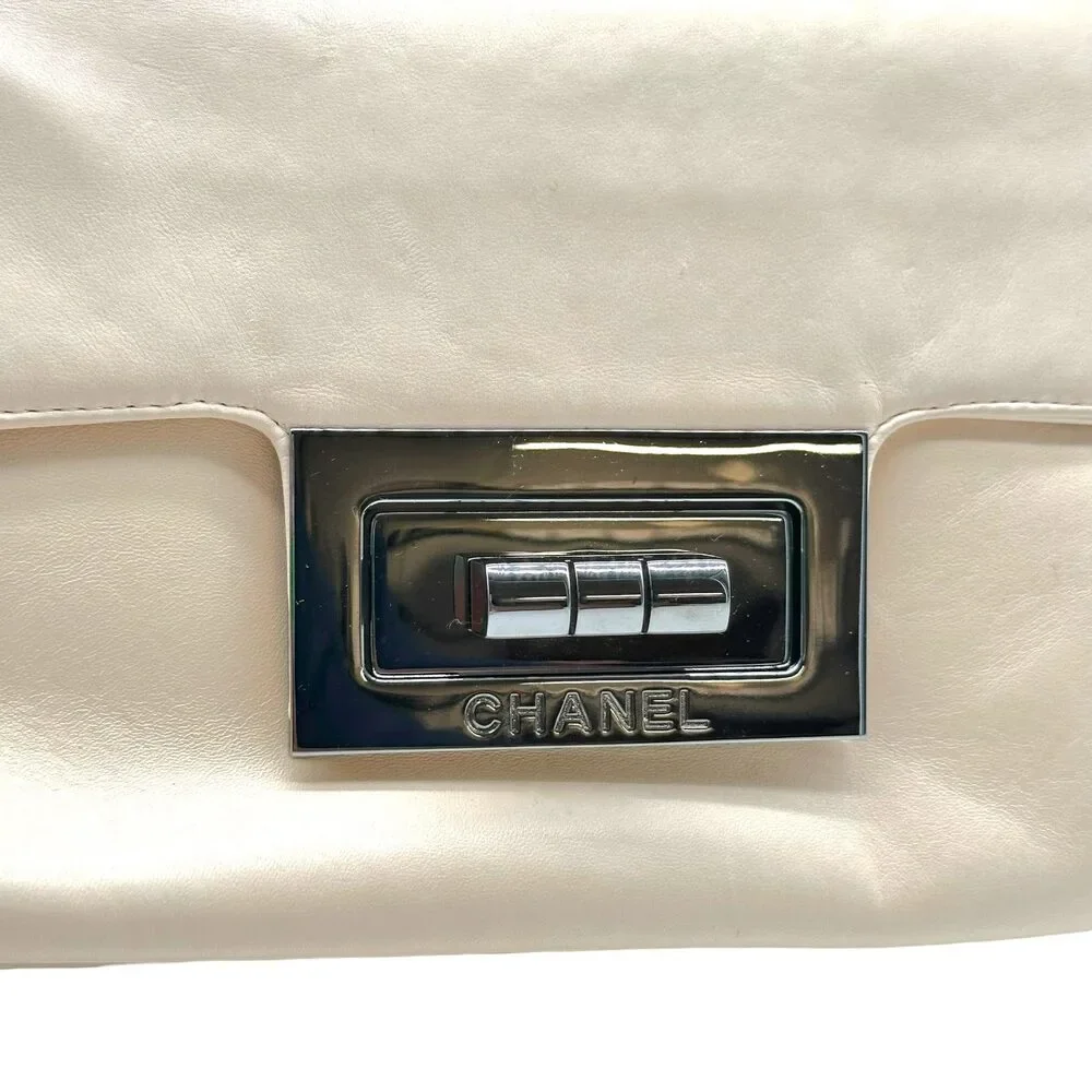Chanel Ivory Lambskin Leather Turnlock Shoulder Bag 2003-04